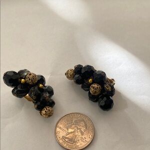 Vintage Kramer Black and Gold toned Clip-On Earrings